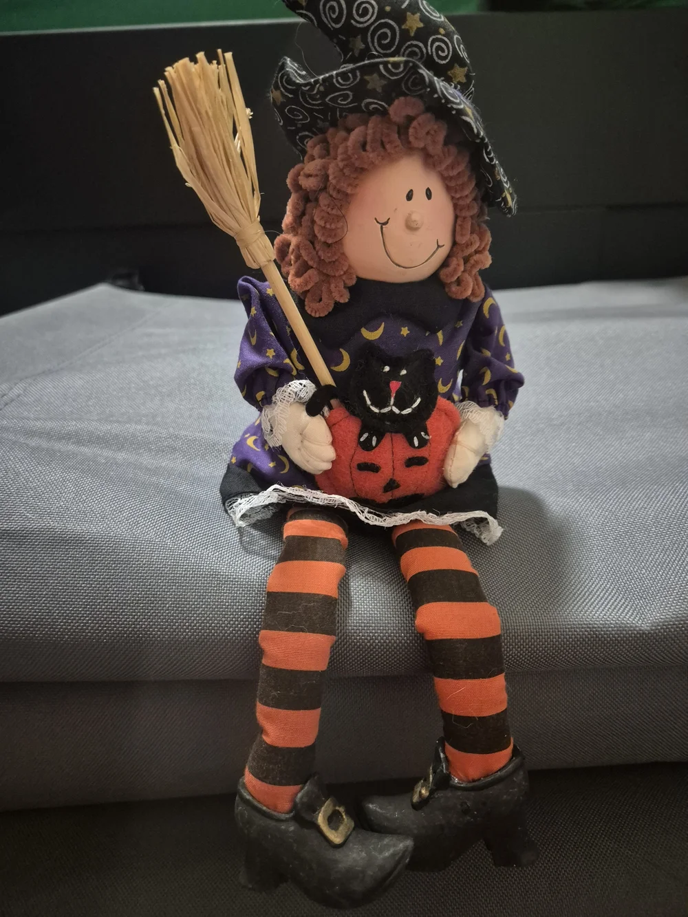 VTG Halloween Plush Shelf Sitter Pair Witch & Frankenstein